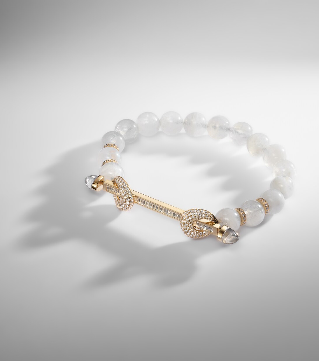 Armband Chakra aus Mondstein mit 18kt Gelbgold, Diamanten und Quarz | Ananya