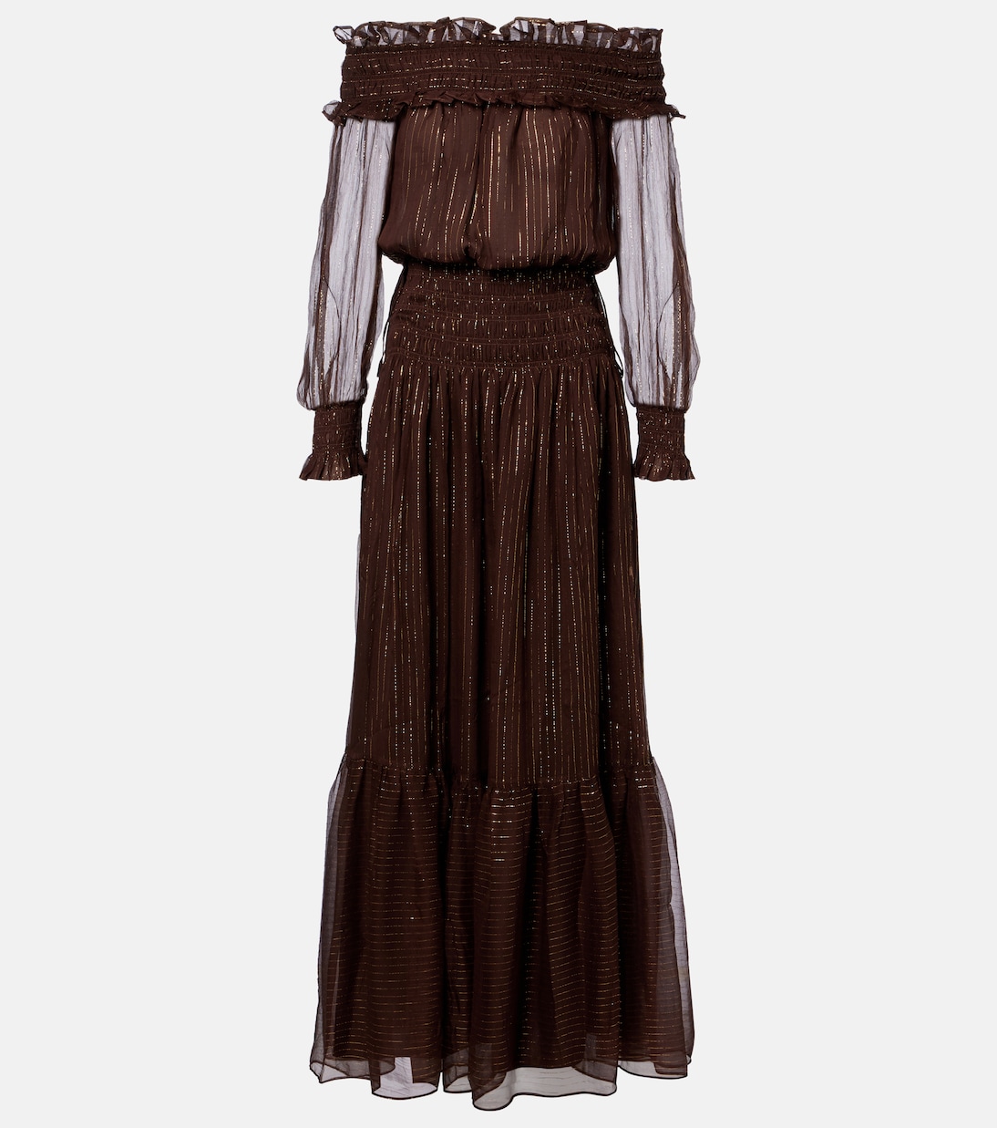 Shirred silk-blend georgette maxi dress | Self-Portrait