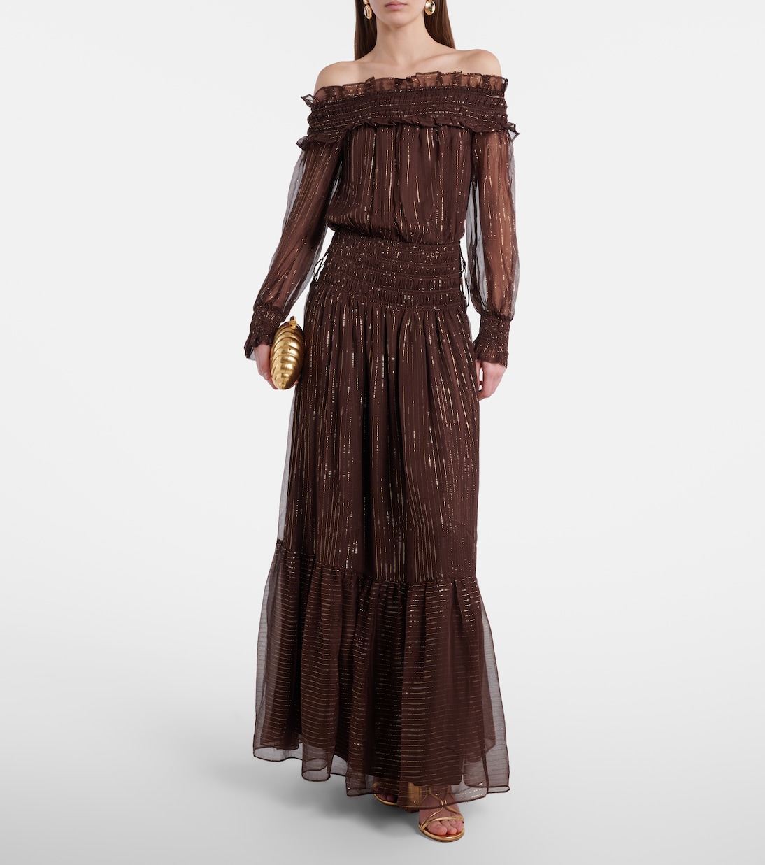 Shirred silk-blend georgette maxi dress | Self-Portrait