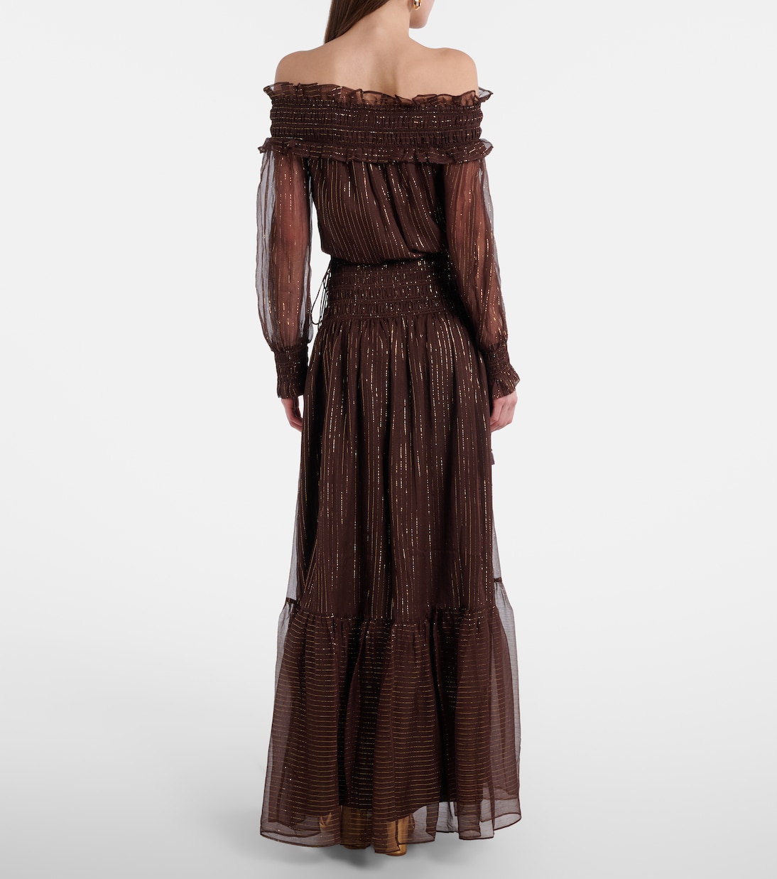 Shirred silk-blend georgette maxi dress | Self-Portrait