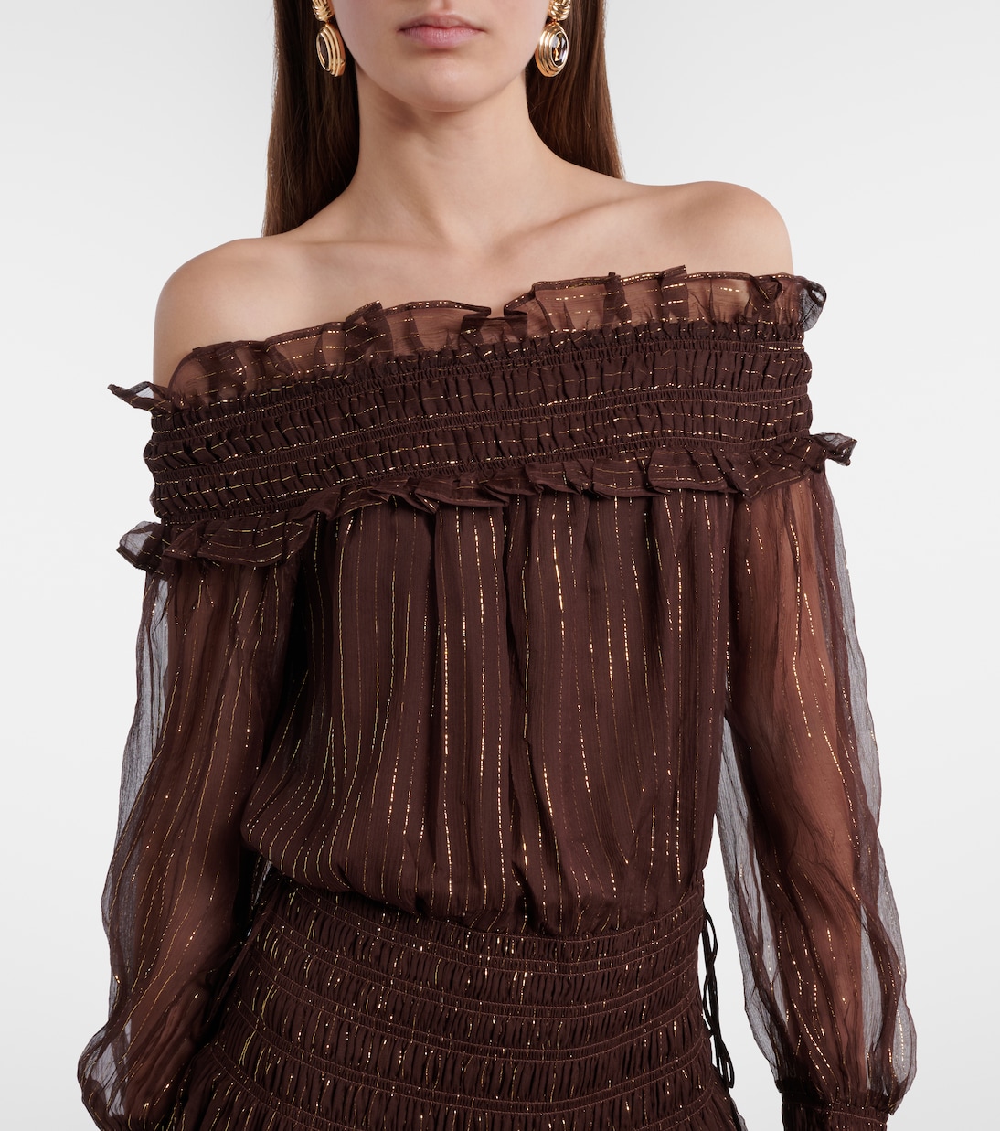 Shirred silk-blend georgette maxi dress | Self-Portrait