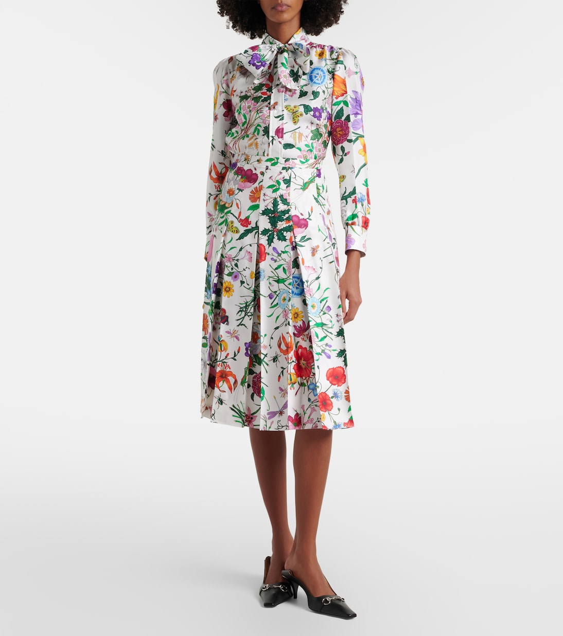 Floral tie-neck silk twill shirt | Gucci