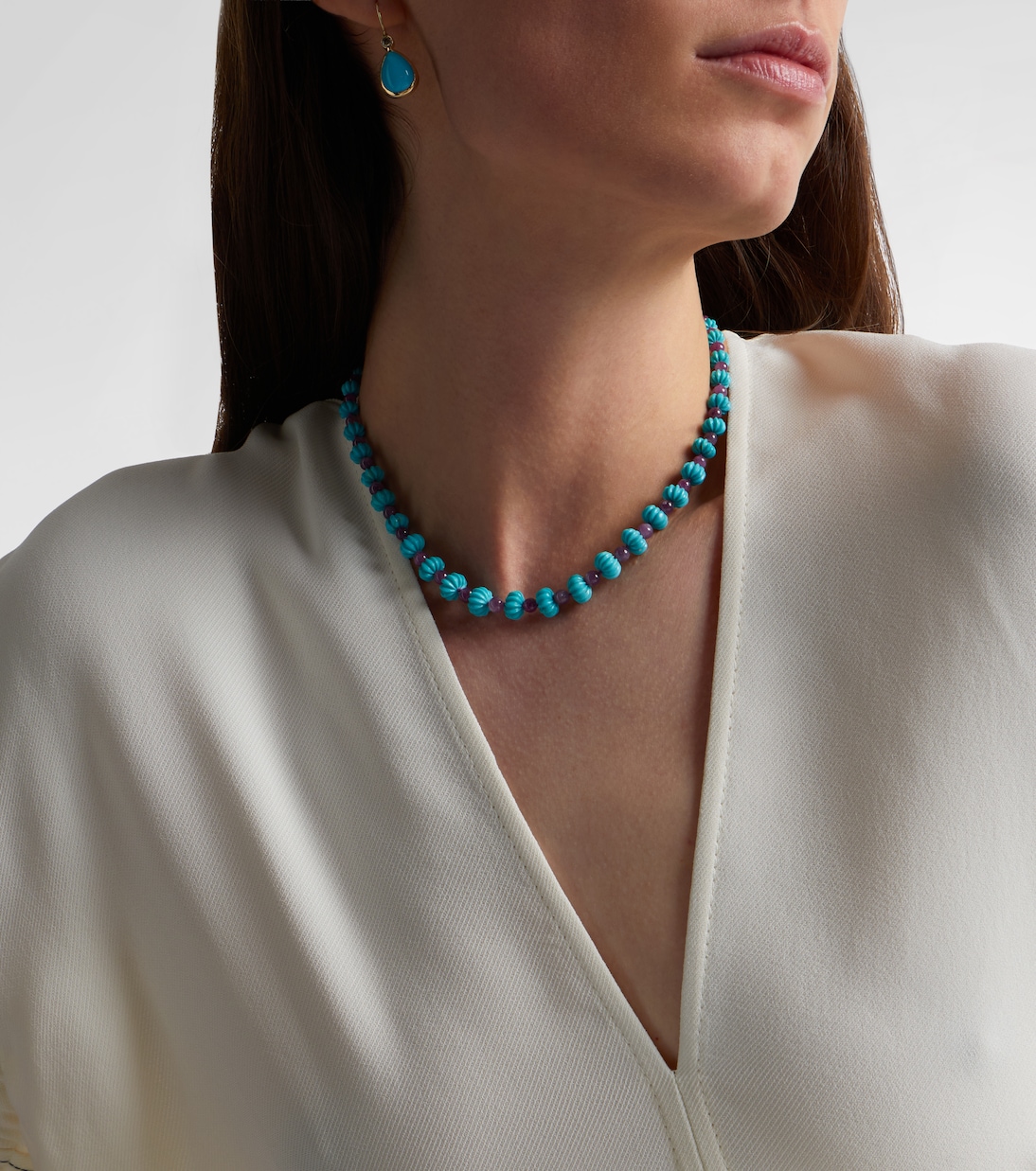 Beaded necklace with turquoises and rubies | Ileana Makri