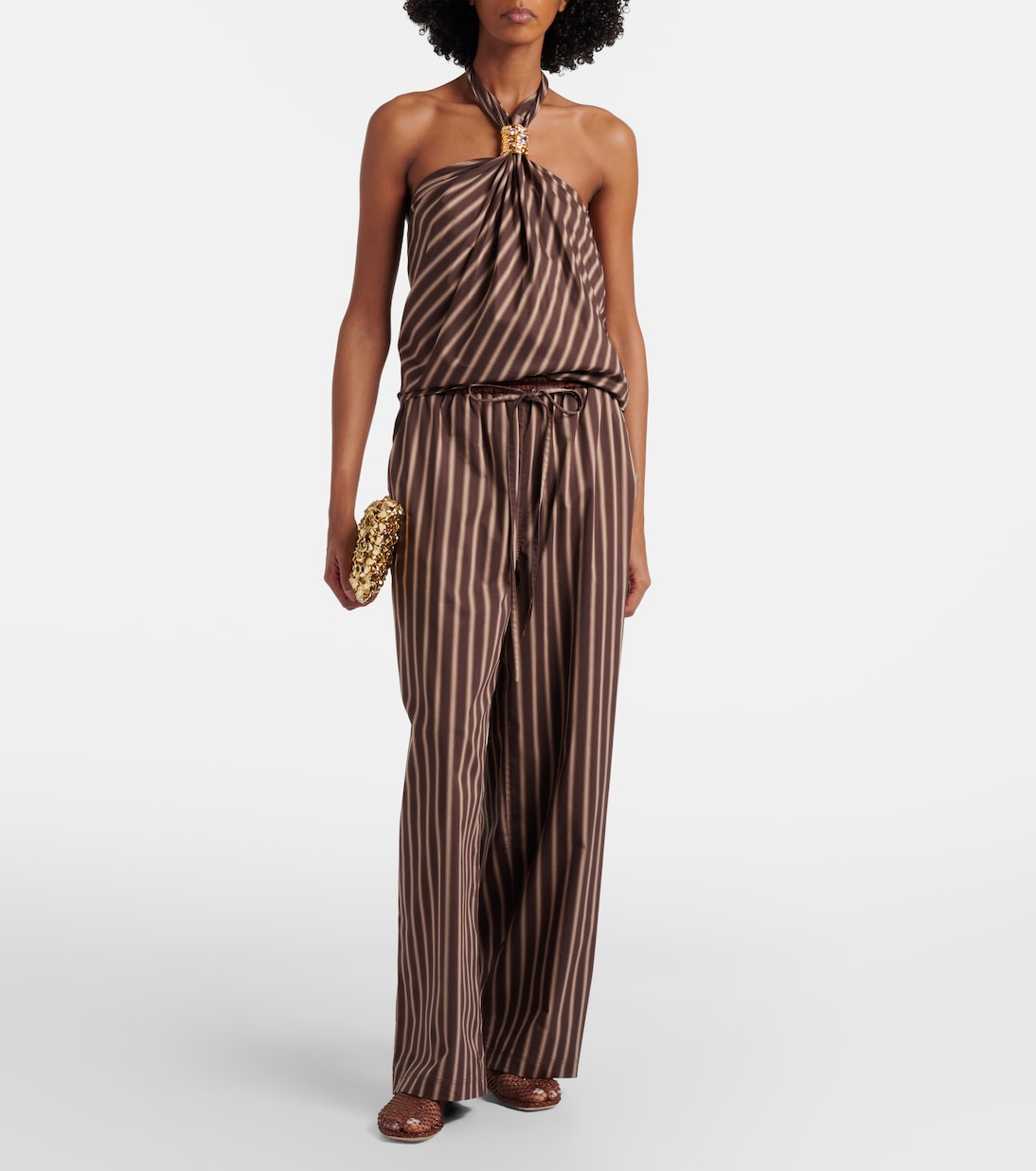 Gathered striped cotton-blend top | Jacques Wei
