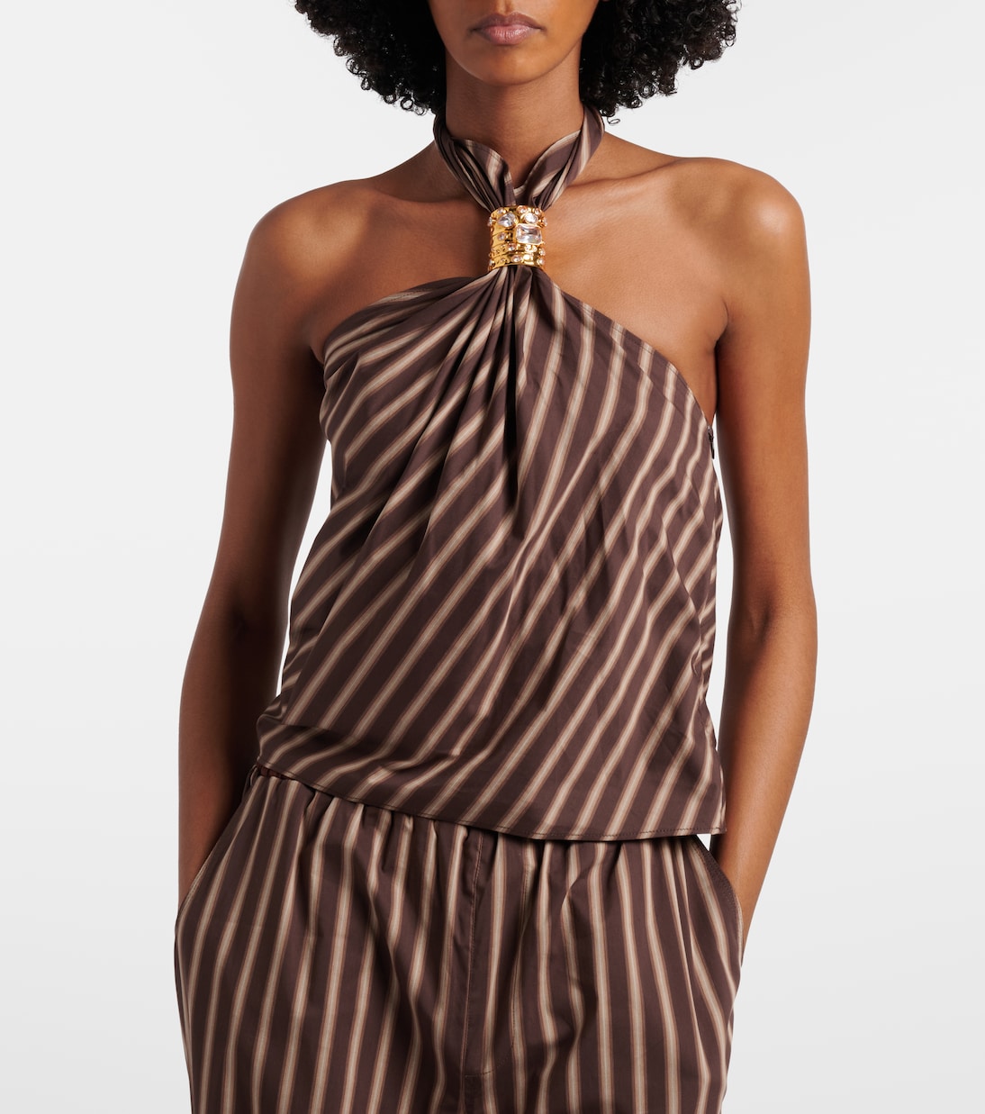 Gathered striped cotton-blend top | Jacques Wei
