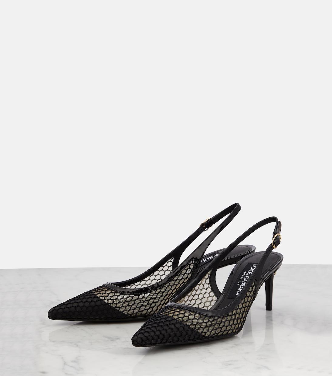 Mesh-trimmed leather slingback pumps | Dolce&Gabbana