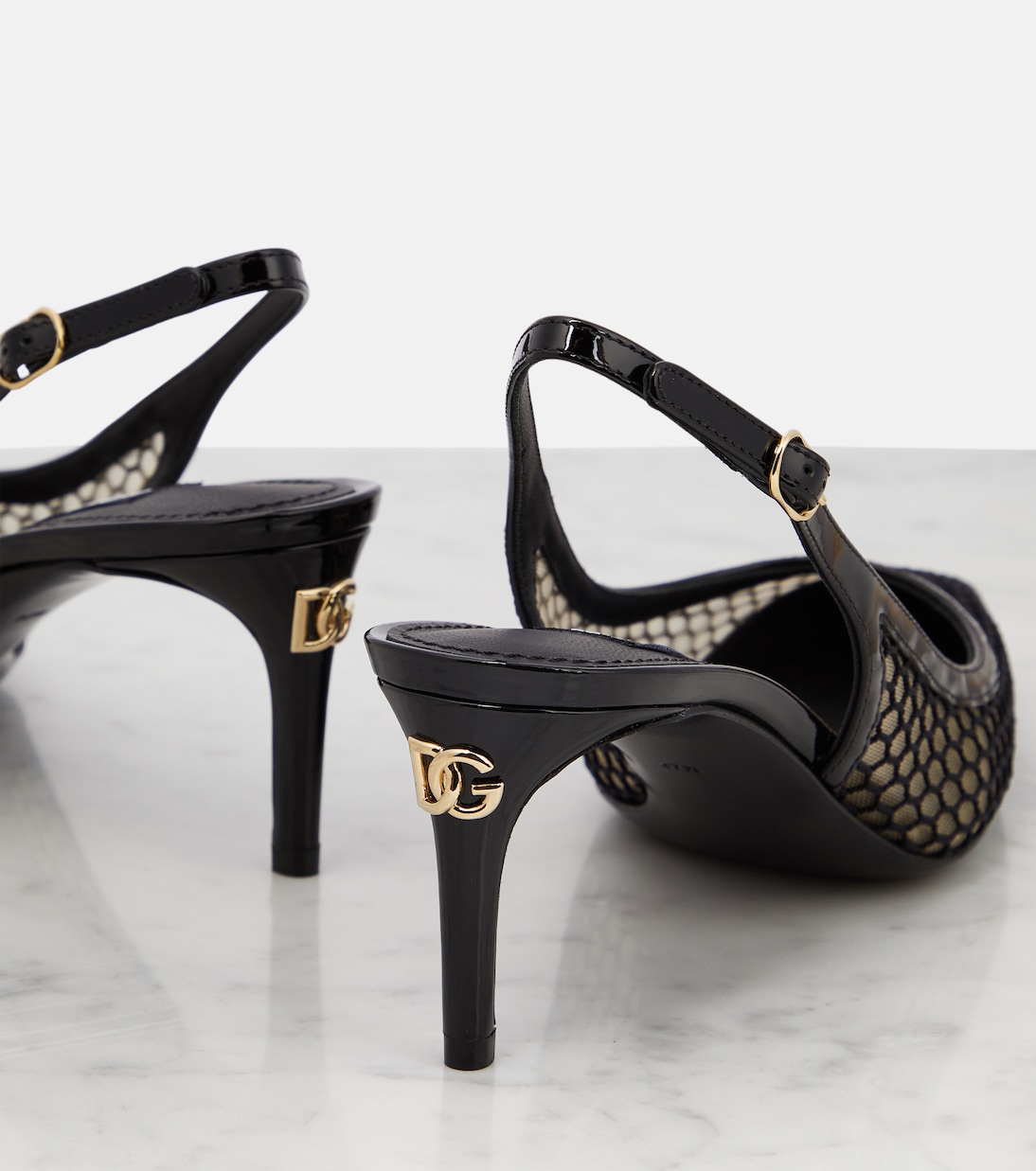 Mesh-trimmed leather slingback pumps | Dolce&Gabbana