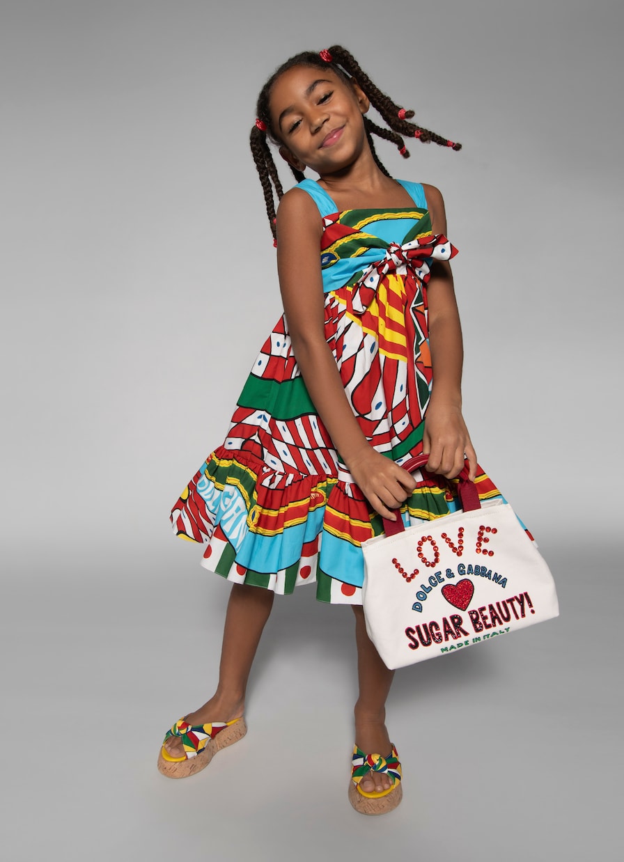 Abito in popeline di cotone con stampa | Dolce&Gabbana Kids