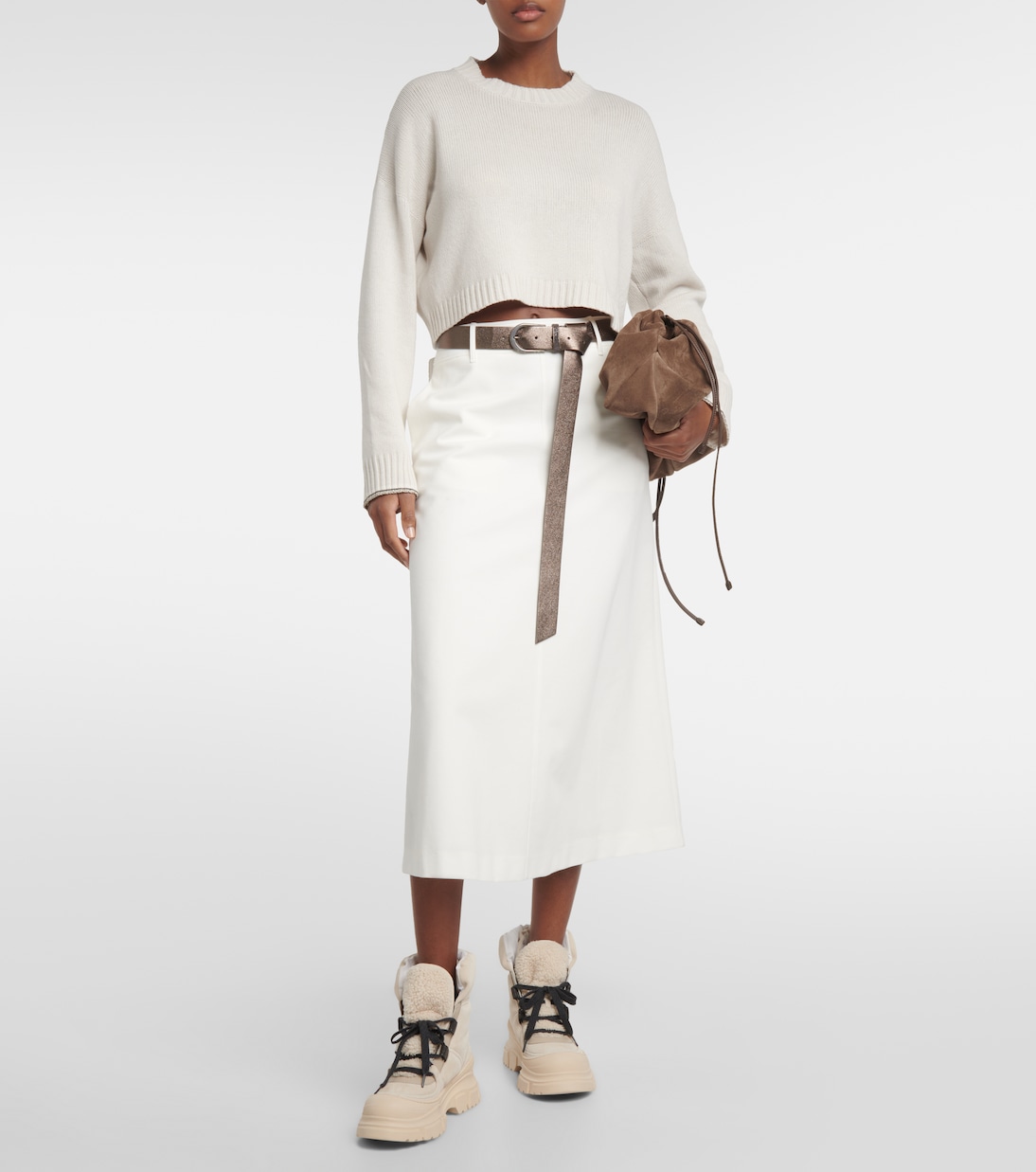 Shearling-lined suede lace-up boots | Brunello Cucinelli