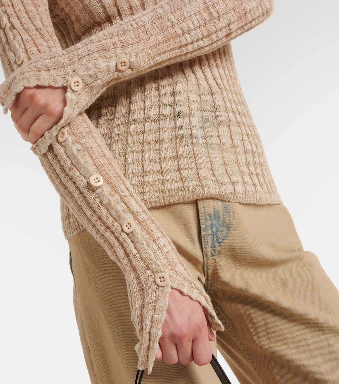 Kemen ribbed-knit linen-blend top in beige - Acne Studios