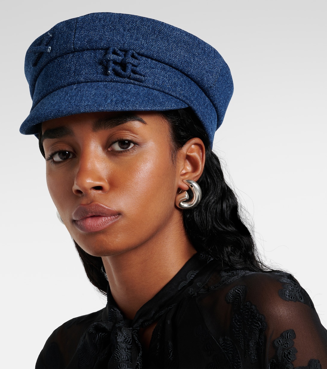 Embellished denim newsboy cap in blue Ruslan Baginskiy Mytheresa