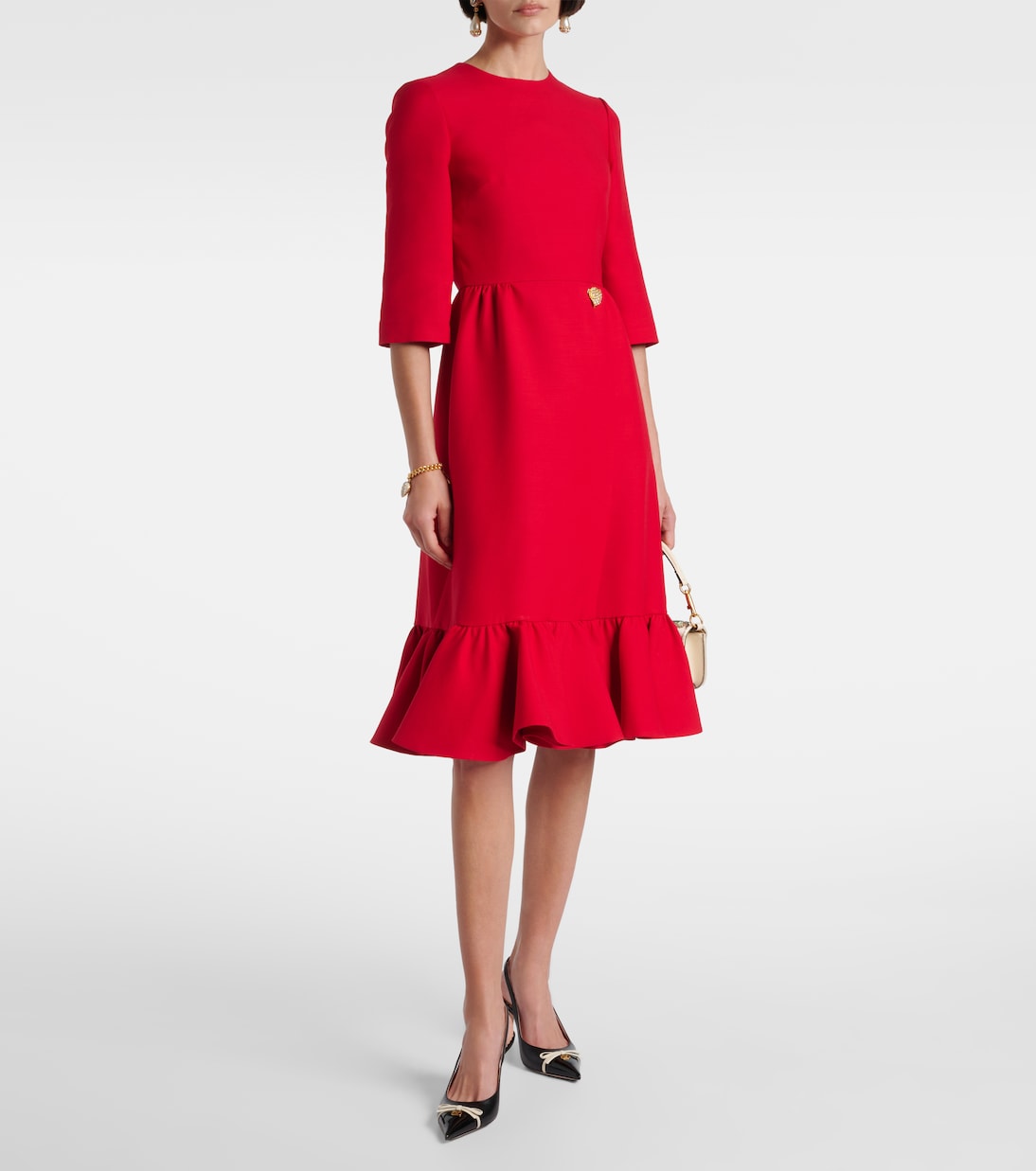 Vestido midi de Crepe Couture con volantes | Valentino