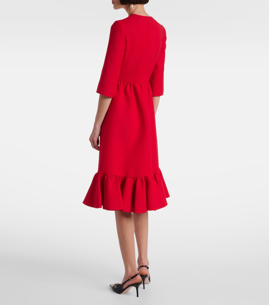Vestido midi de Crepe Couture con volantes | Valentino