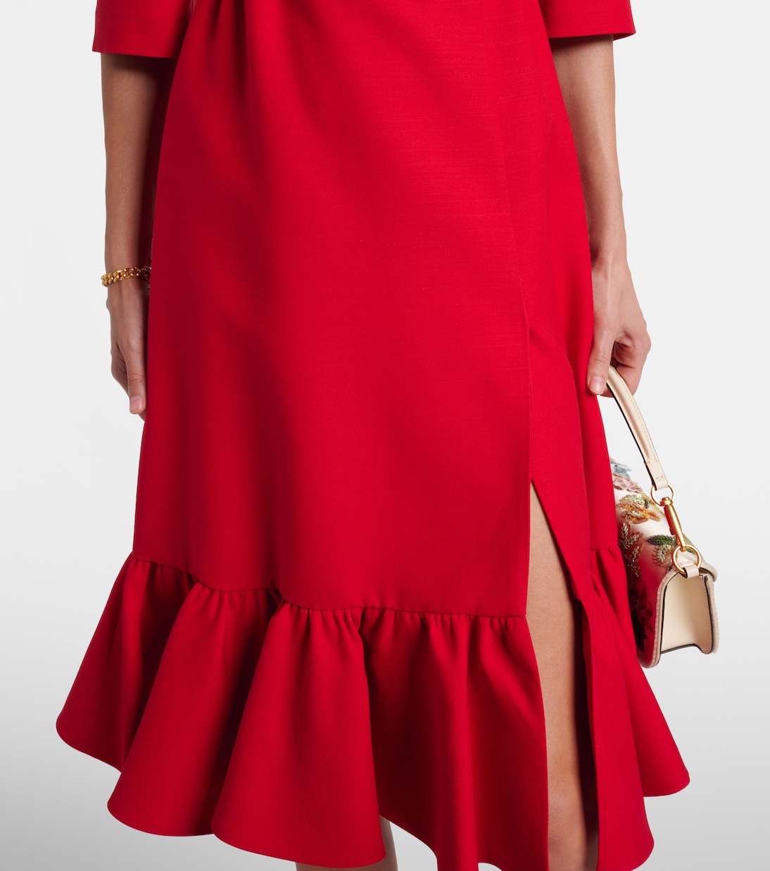 Vestido midi de Crepe Couture con volantes | Valentino