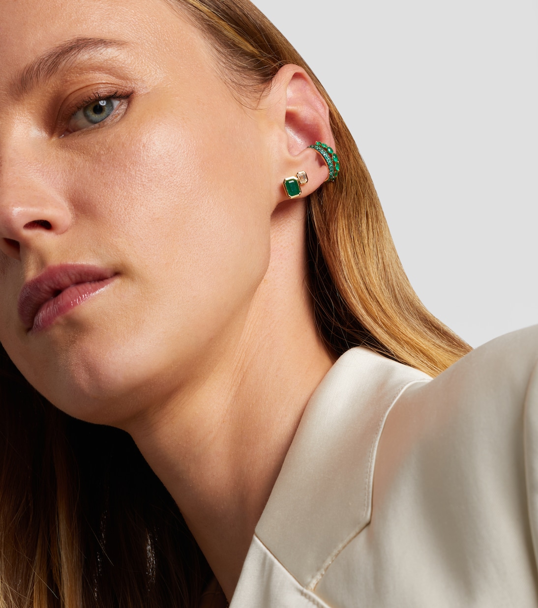 Two Step 18kt gold earrings with emeralds and diamonds | Shay Jewelry