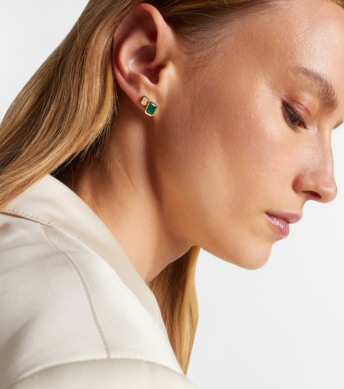 Two Step 18kt gold earrings with emeralds and diamonds | Shay Jewelry