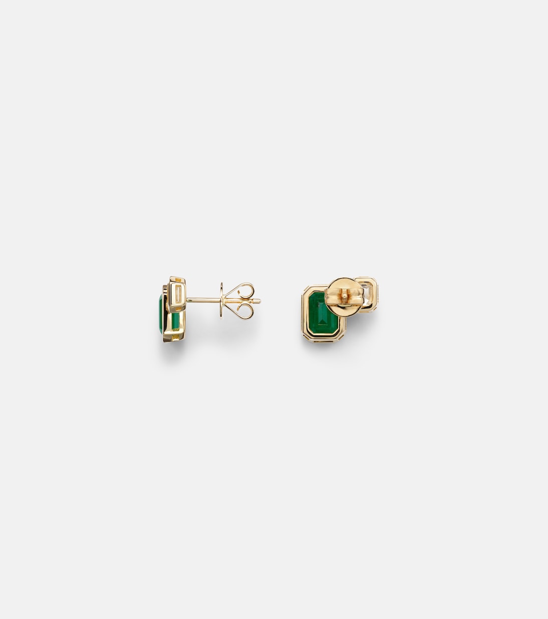 Two Step 18kt gold earrings with emeralds and diamonds | Shay Jewelry