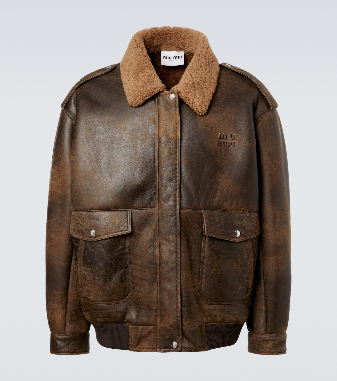 Shearling-lined leather jacket | Miu Miu