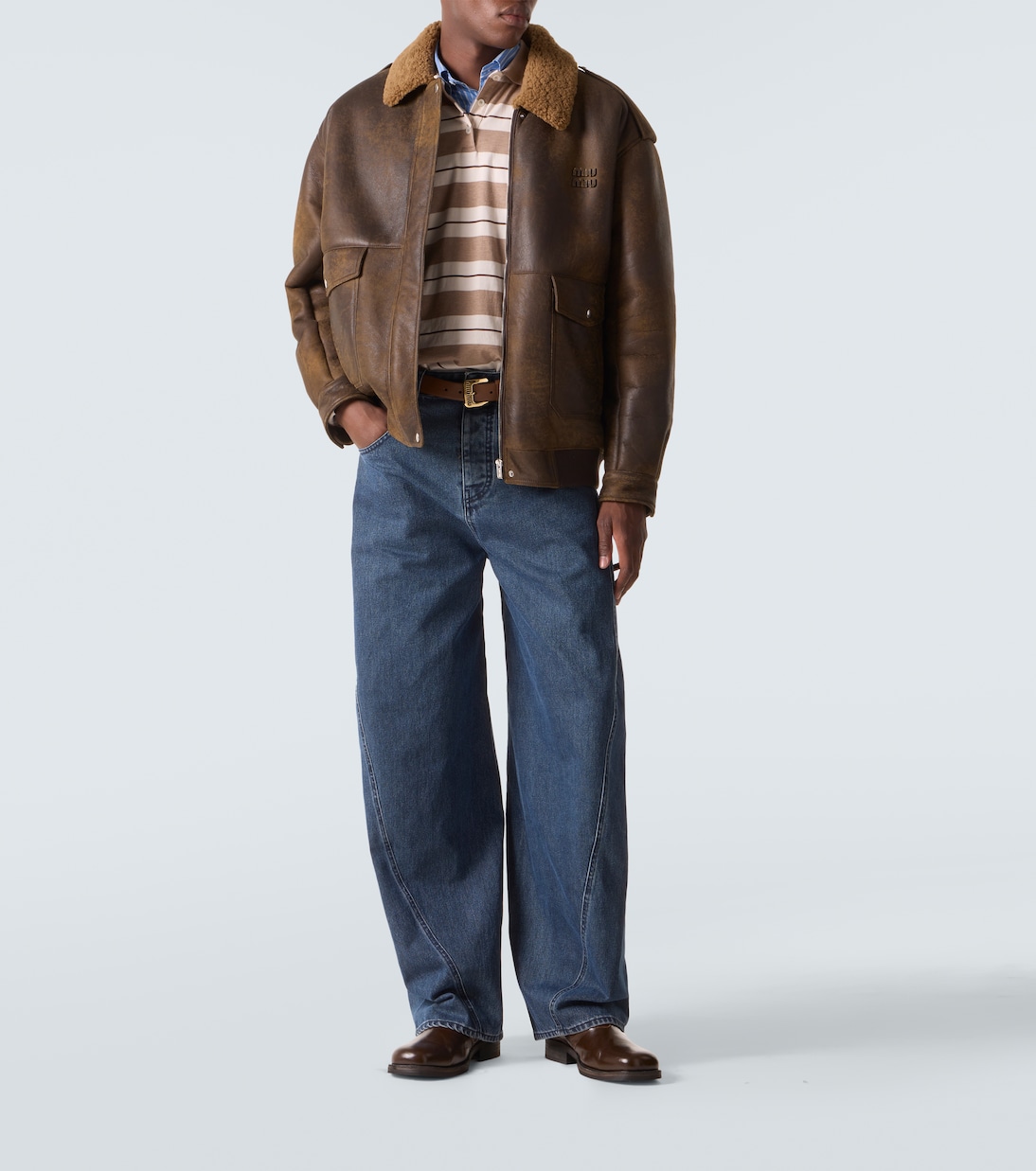 Shearling-lined leather jacket | Miu Miu