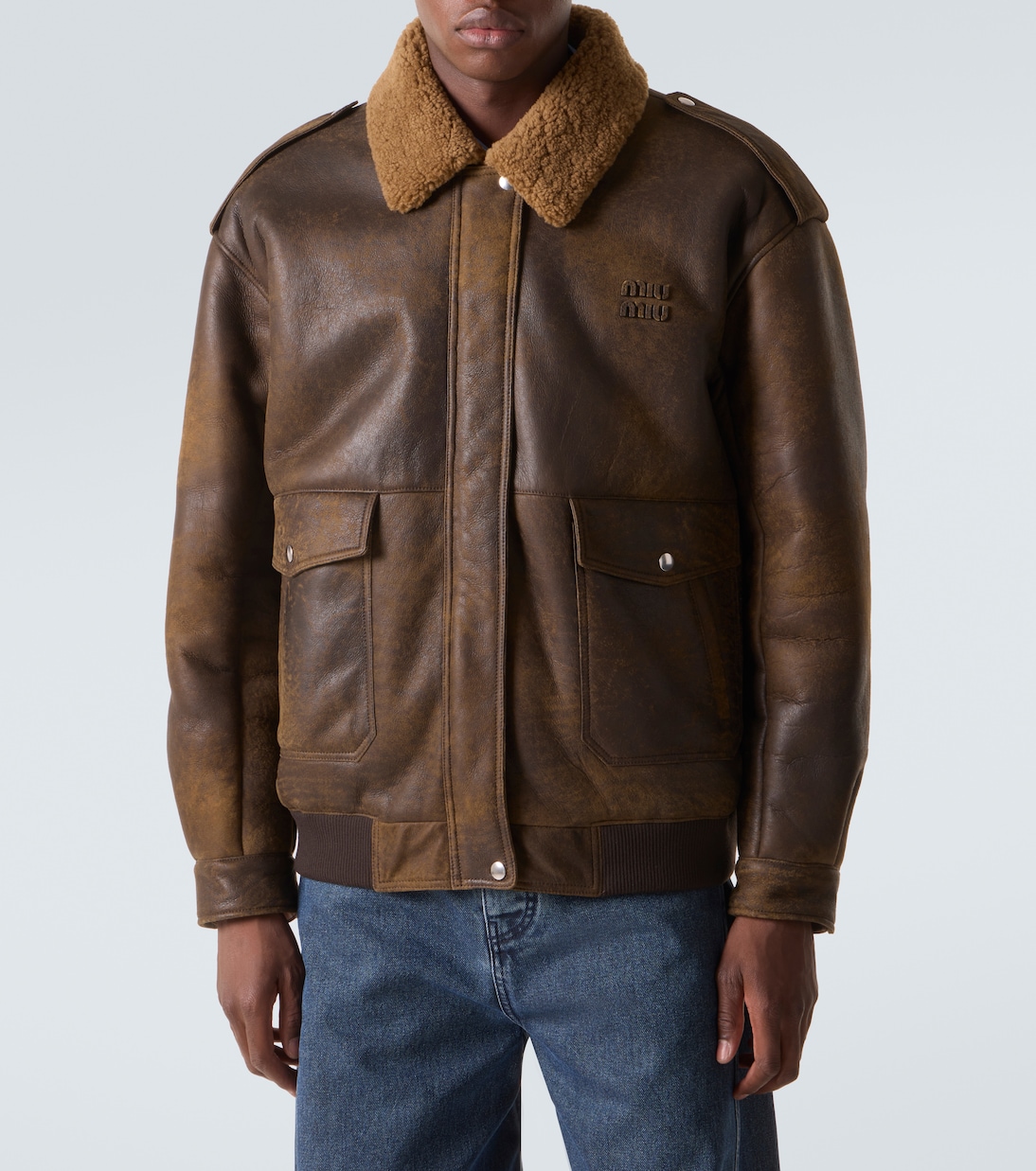 Shearling-lined leather jacket | Miu Miu