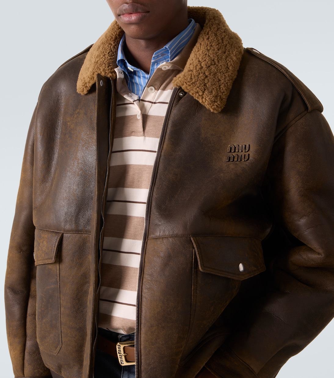Shearling-lined leather jacket | Miu Miu
