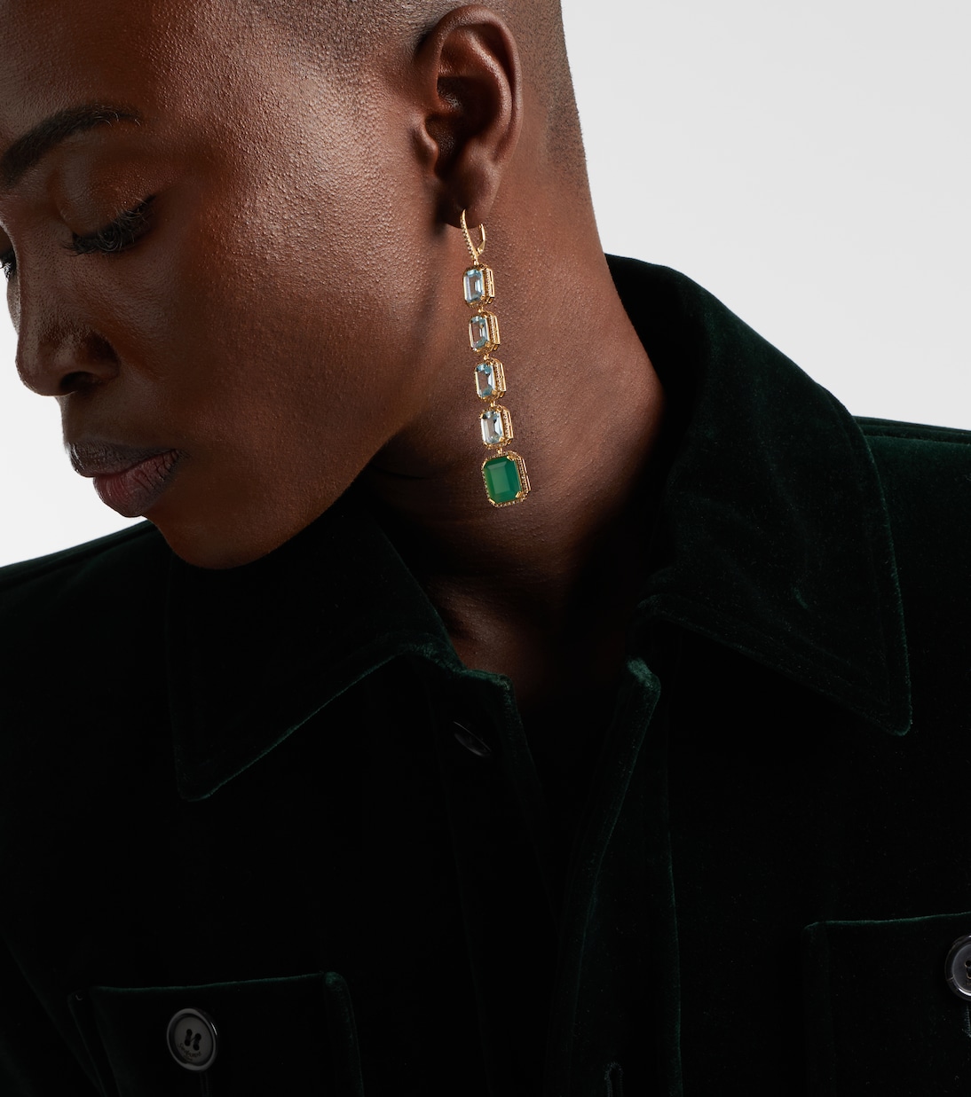 Tier Portrait 18kt gold drop earrings with topaz, agate, and diamonds | Shay Jewelry