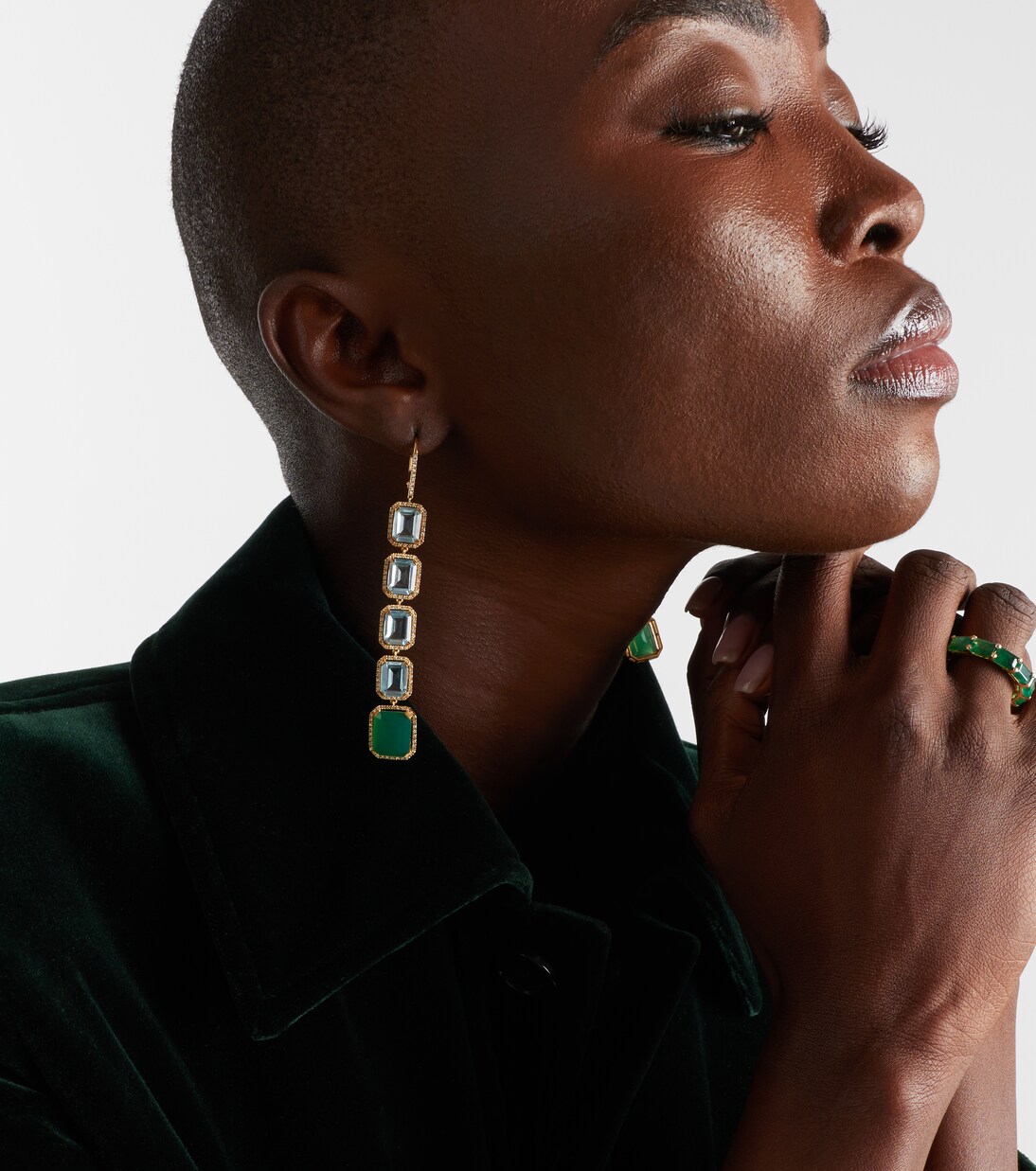 Tier Portrait 18kt gold drop earrings with topaz, agate, and diamonds | Shay Jewelry