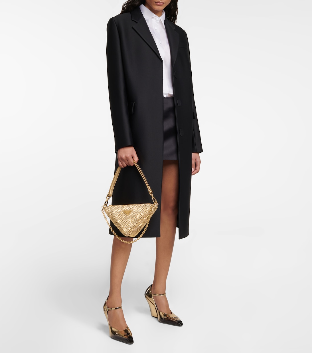 Borsa a spalla Triangle Mini in raso | Prada