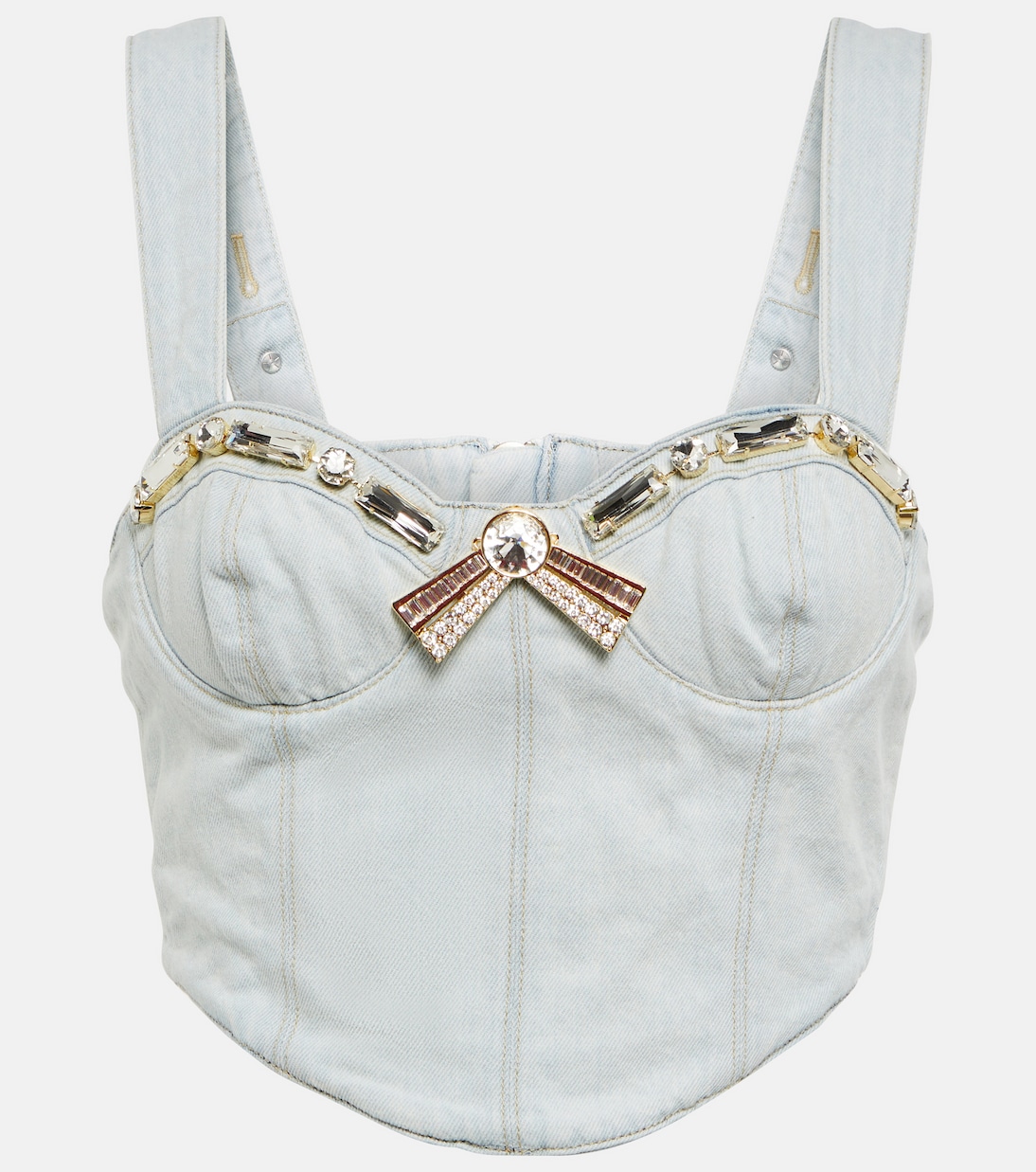 Crystal-embellished denim crop top | Area