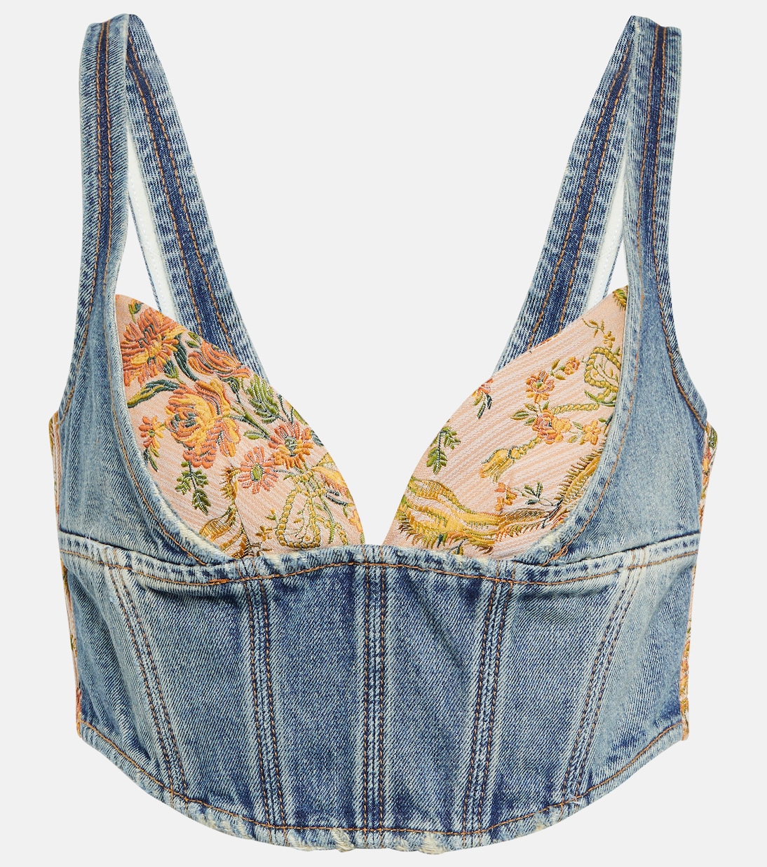Top raccourci en jean à fleurs | Alessandra Rich