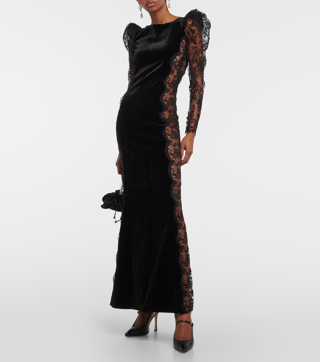 Lace-trimmed velvet maxi dress | Alessandra Rich