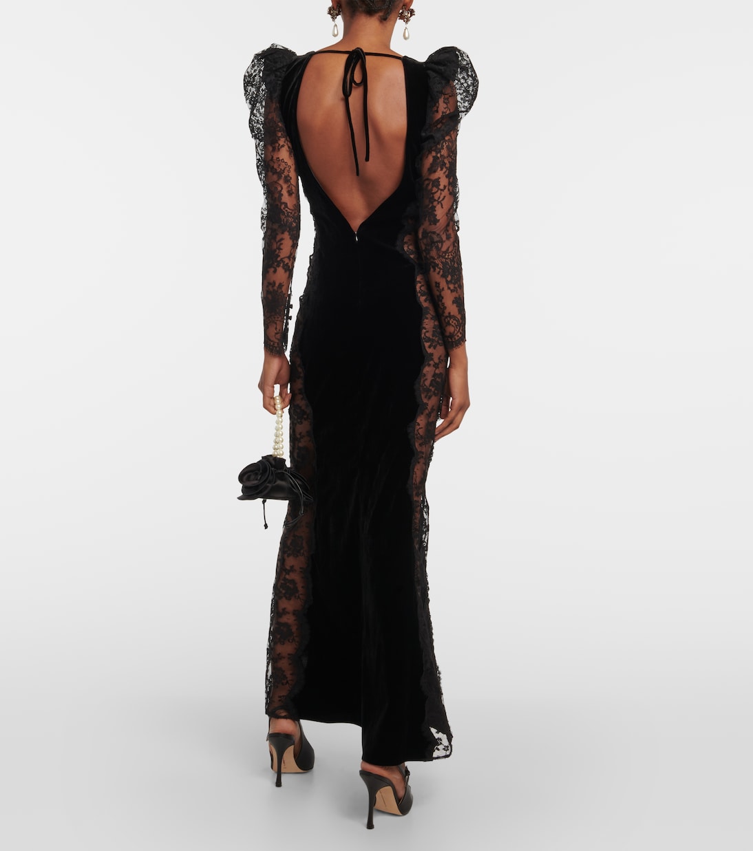 Lace-trimmed velvet maxi dress | Alessandra Rich
