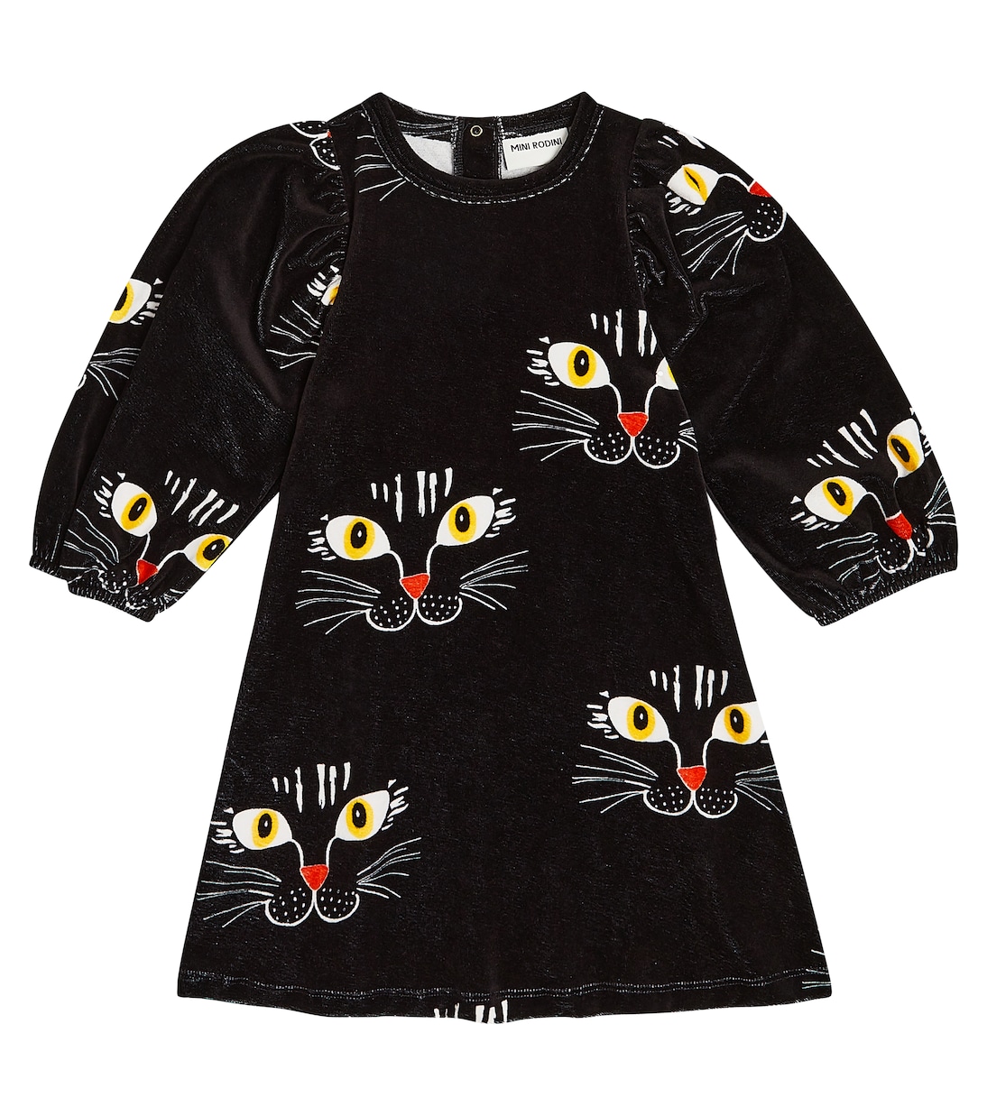Abito Cat Face in velluto di cotone con stampa | Mini Rodini