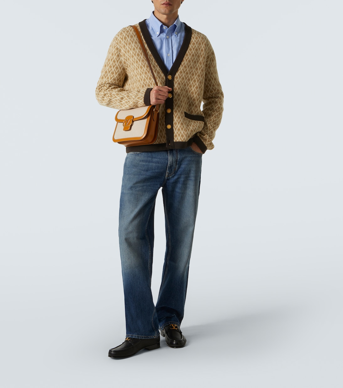 9TO5 leather-trimmed canvas shoulder bag | Valentino Garavani