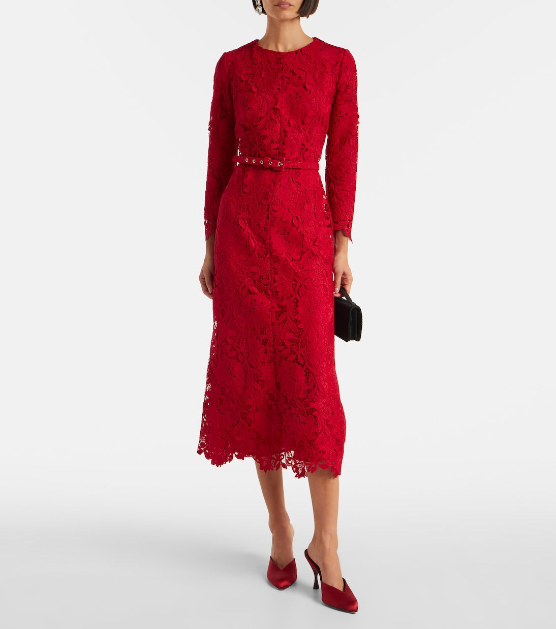 Belted lace midi dress | Monique Lhuillier