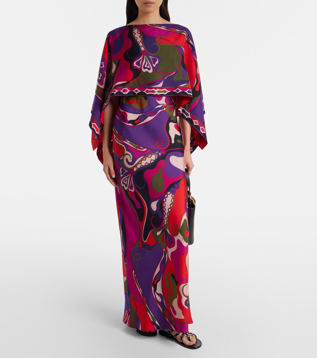 Orchidee silk slip dress and cape set | Pucci