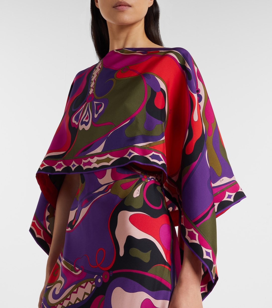 Orchidee silk slip dress and cape set | Pucci