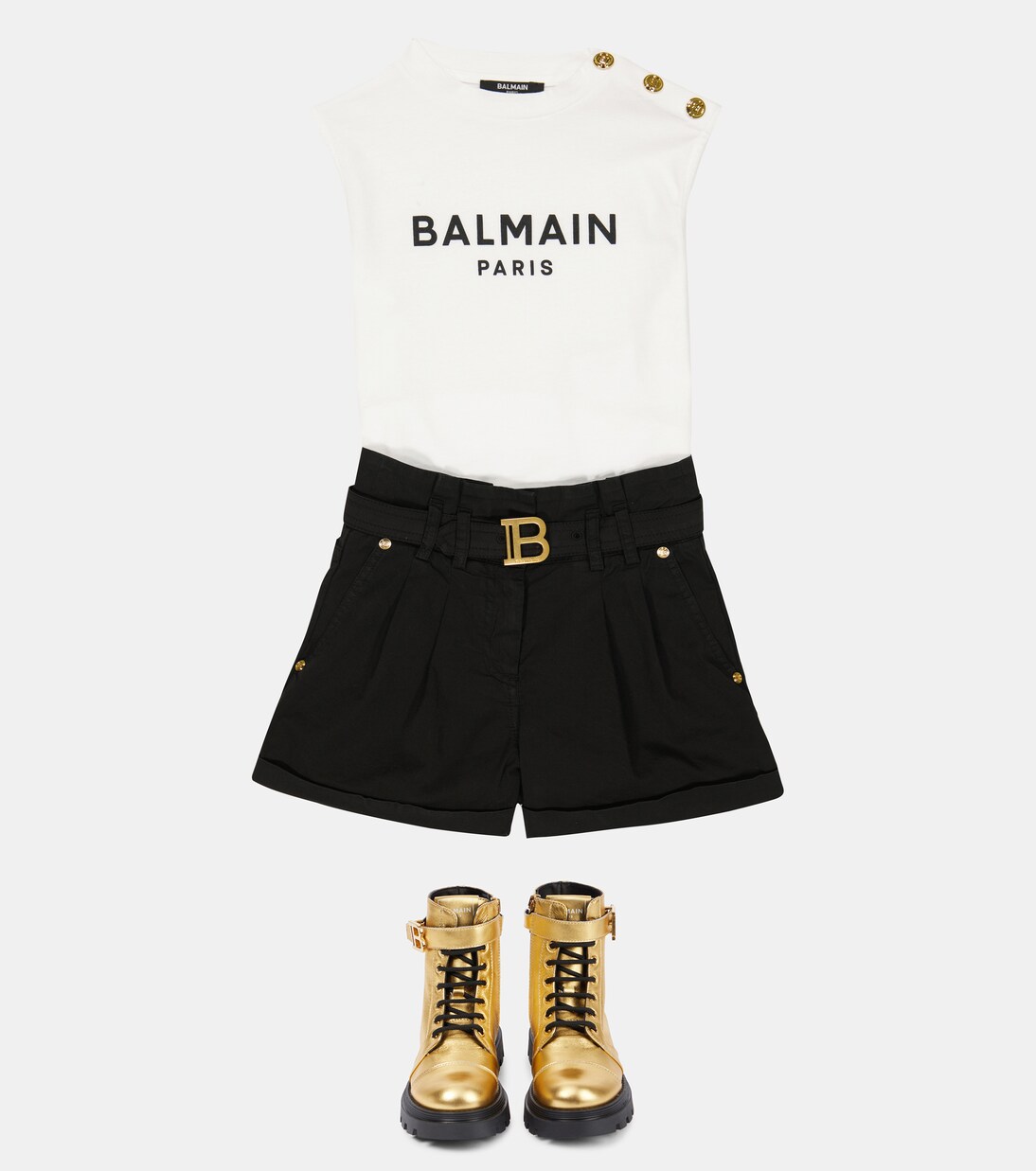 Shorts de algodón con cinturón | Balmain Kids