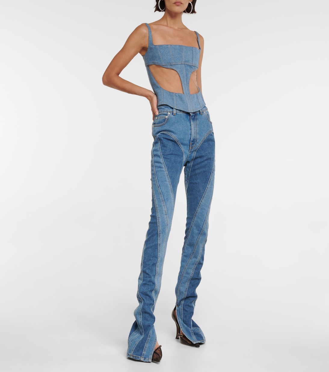 Denim and mesh corset top | Mugler