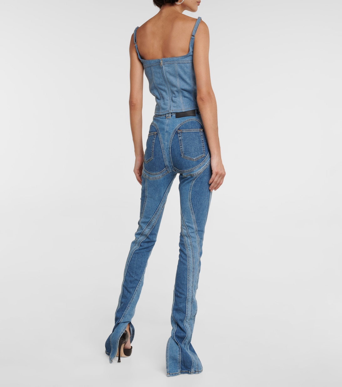 Denim and mesh corset top | Mugler