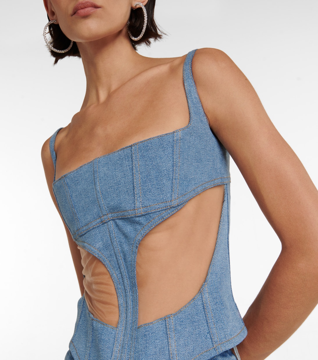 Denim and mesh corset top | Mugler