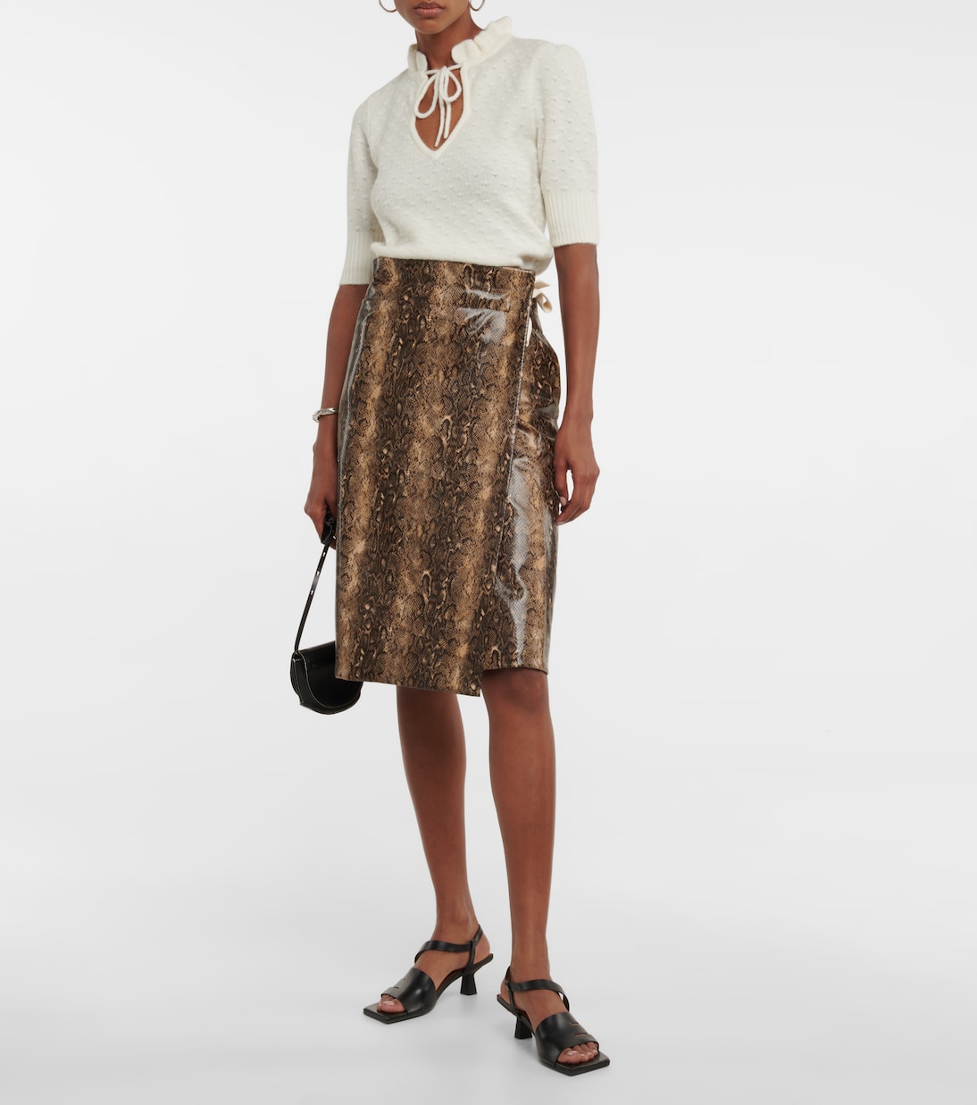 Snakeskin-print midi skirt | Ganni