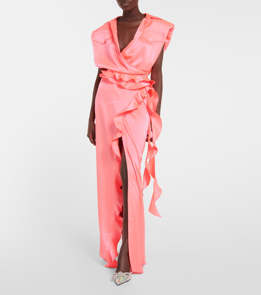 Ruffle satin wrap gown | David Koma