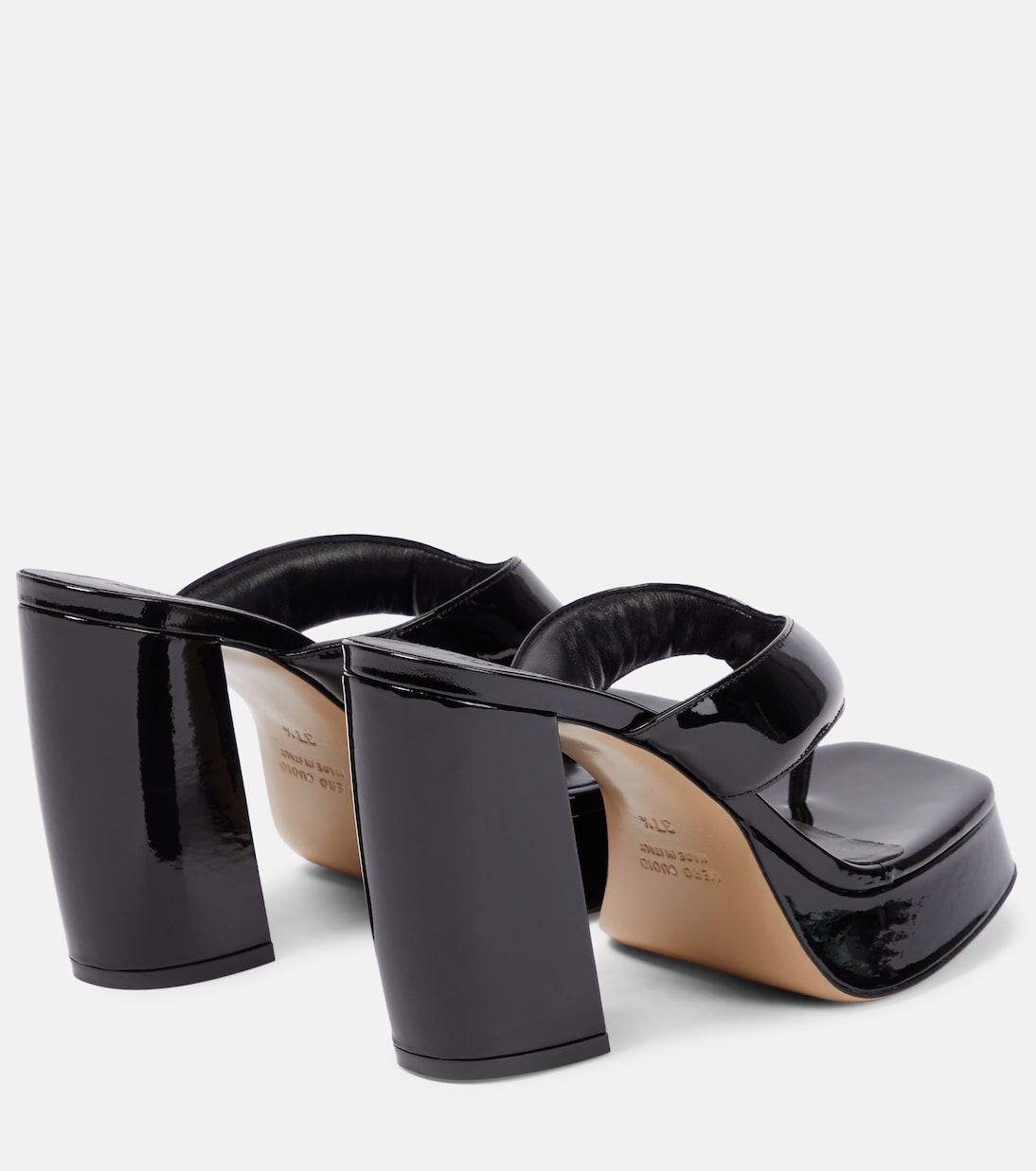 Gia 17 patent leather platform thong sandals in black - Gia