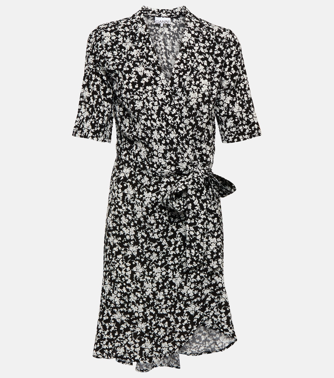 Robe portefeuille en crêpe à fleurs | Ganni