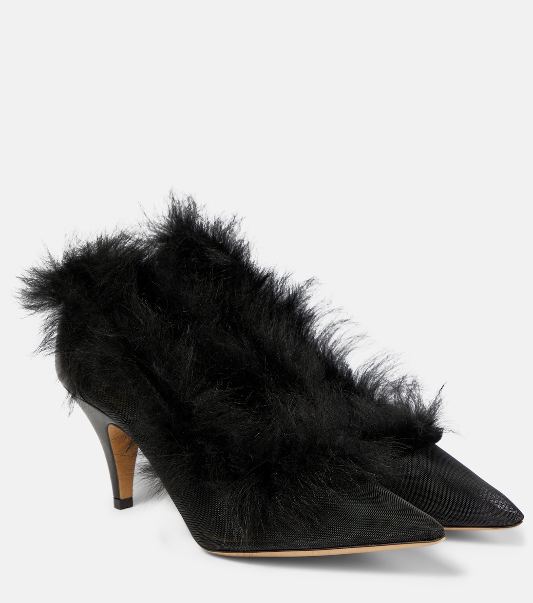 River shearling-trimmed mesh pumps | Khaite