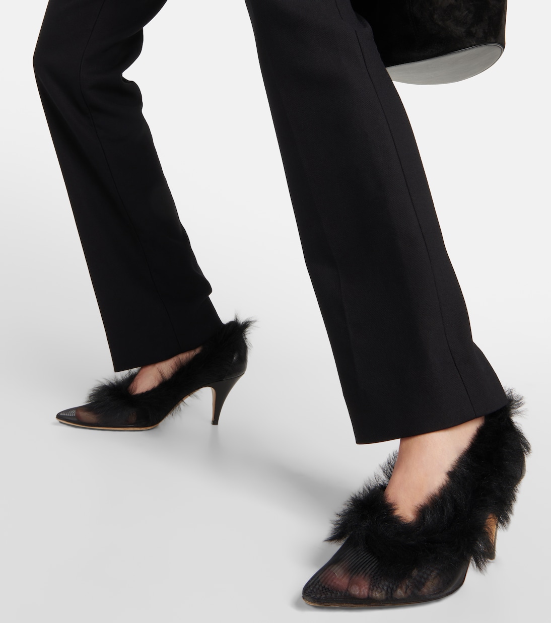 River shearling-trimmed mesh pumps | Khaite