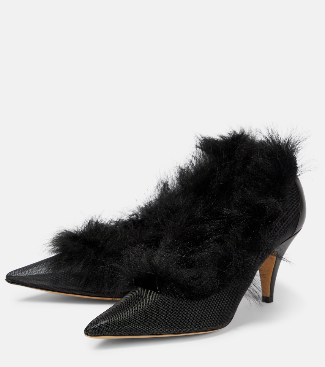 River shearling-trimmed mesh pumps | Khaite