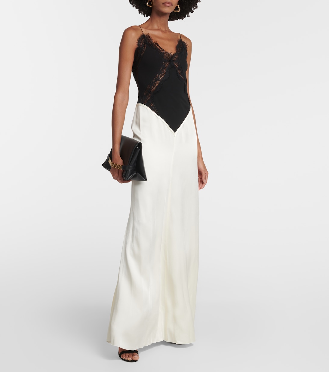 Abito lungo in raso con pizzo | Victoria Beckham