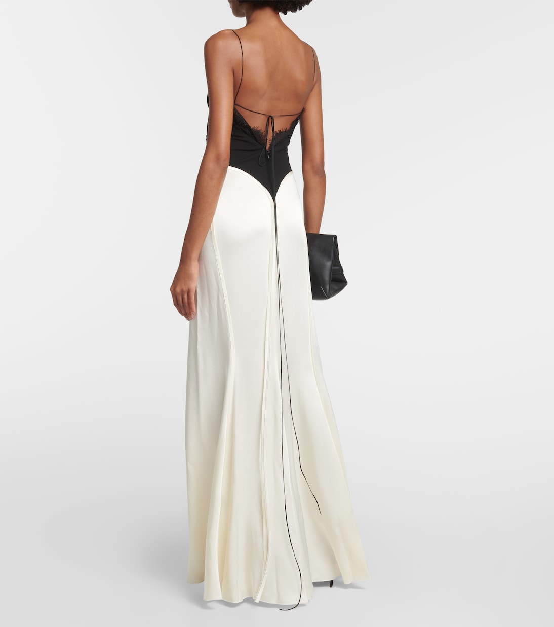 Abito lungo in raso con pizzo | Victoria Beckham